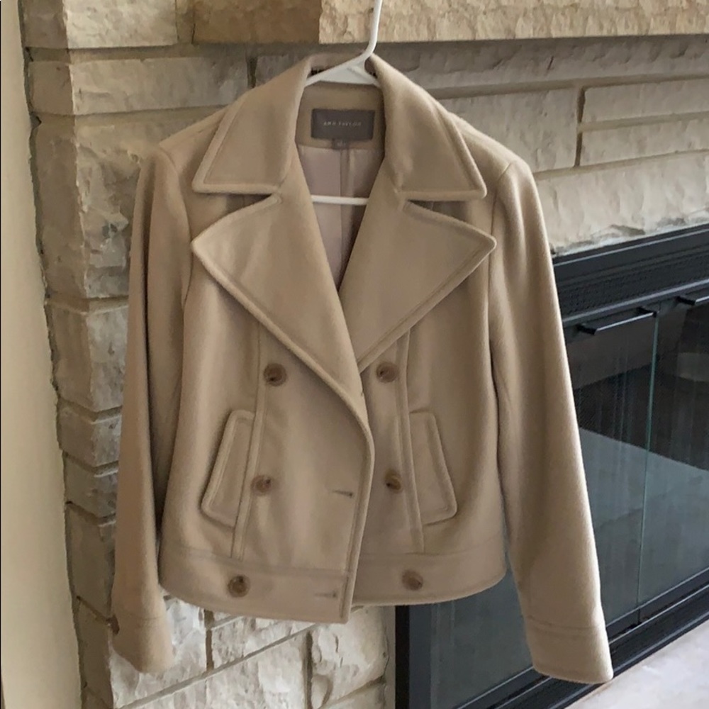 Ann Taylor short pea coat wool nude